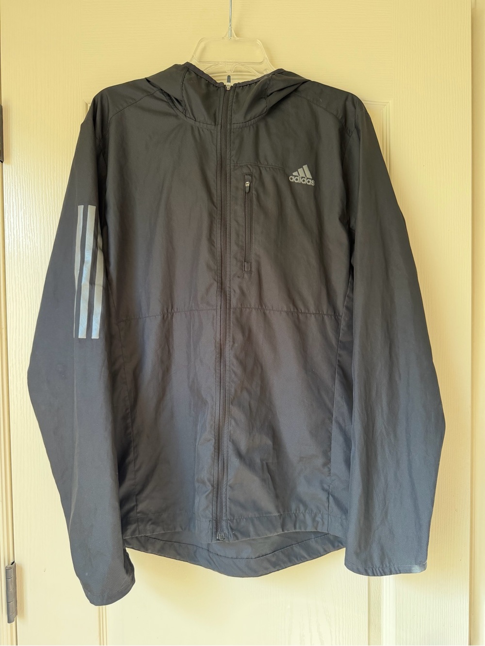 adidas Black Hooded Performance Jacket with Reflective Stripes